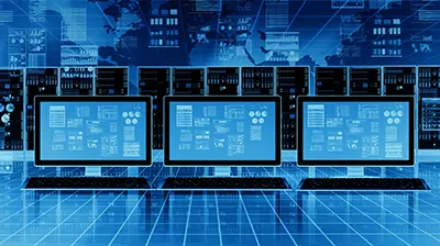 Data Security and the Cloud A blue room full of computers